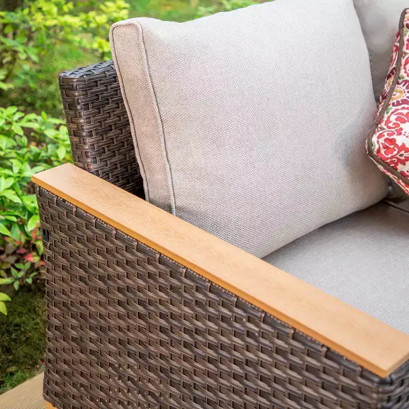 Captiva Designs 8pc Outdoor Wicker Rattan Conversation Set with Curved Sectional Sofa and Ottoman Beige: All-Weather, Rust-Resistant