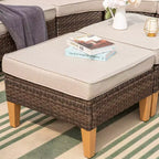 Captiva Designs 8pc Outdoor Wicker Rattan Conversation Set with Curved Sectional Sofa and Ottoman Beige: All-Weather, Rust-Resistant