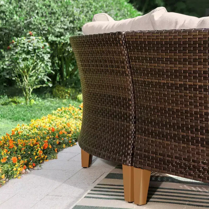 Captiva Designs 8pc Outdoor Wicker Rattan Conversation Set with Curved Sectional Sofa and Ottoman Beige: All-Weather, Rust-Resistant
