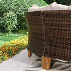 Captiva Designs 8pc Outdoor Wicker Rattan Conversation Set with Curved Sectional Sofa and Ottoman Beige: All-Weather, Rust-Resistant
