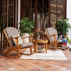 Sonoma Lane Burke 3pc Teak Outdoor Rocking Conversation Set with Padded Woven Seat – Ideal for Small Spaces, Teak Brown Finish