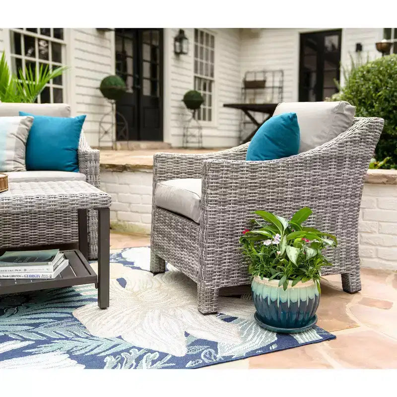 Leisure Made Marietta 4pc Wicker Seating in Tan Fabric