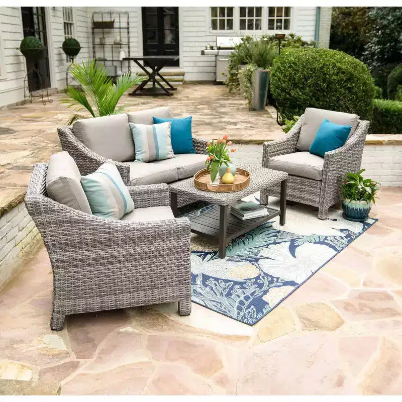 Leisure Made Marietta 4pc Wicker Seating in Tan Fabric