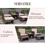 Sunsitt Ensemble de 5 Chaises de Patio Extérieur avec Ottoman et Table de Rangement Latérale Marron