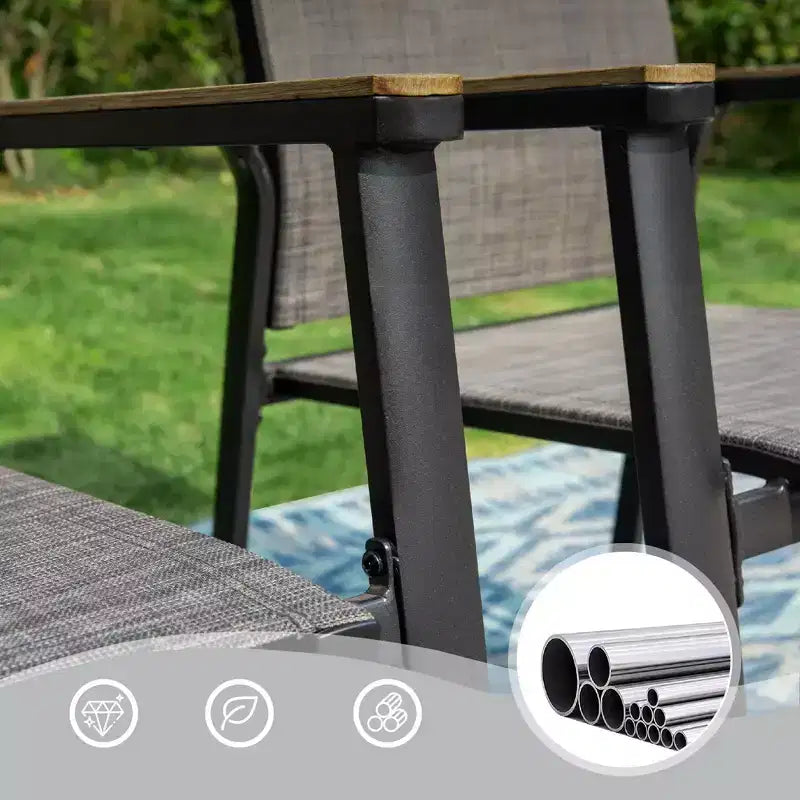 3pc Patio Dining Set with Small Square Side Table & Lightweight Sling Chairs - Captiva Designs: Outdoor Conversation Set