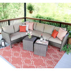 Leisure Made Canton 6pc Wicker Sectional in Tan Fabric