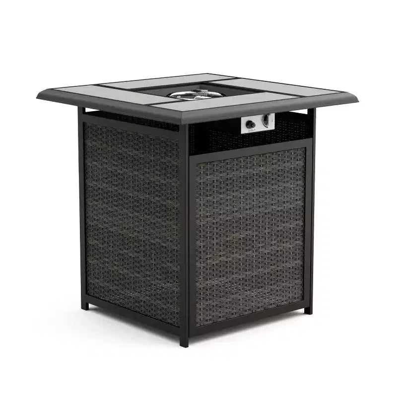 Greemotion Ensemble de 3 pièces Arosa de comptoir extérieur avec foyer et chaises pivotantes gris : Dessus en carreaux de céramique, Résistant aux UV et à la rouille