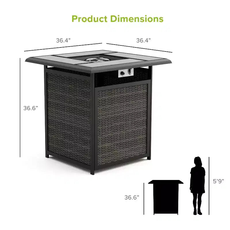 Greemotion Ensemble de 3 pièces Arosa de comptoir extérieur avec foyer et chaises pivotantes gris : Dessus en carreaux de céramique, Résistant aux UV et à la rouille