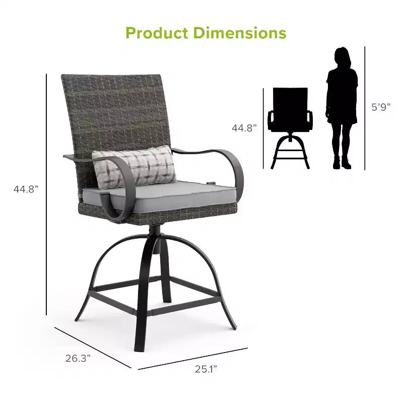 Greemotion Ensemble de 3 pièces Arosa de comptoir extérieur avec foyer et chaises pivotantes gris : Dessus en carreaux de céramique, Résistant aux UV et à la rouille