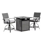 Greemotion 3pc Arosa Outdoor Counter Height Patio Firepit Sets with Swivel Chairs Gray: Ceramic Tile Top, UV & Rust-Resistant