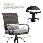 Greemotion Ensemble de 3 pièces Arosa de comptoir extérieur avec foyer et chaises pivotantes gris : Dessus en carreaux de céramique, Résistant aux UV et à la rouille