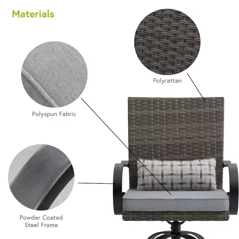 Greemotion Ensemble de 3 pièces Arosa de comptoir extérieur avec foyer et chaises pivotantes gris : Dessus en carreaux de céramique, Résistant aux UV et à la rouille