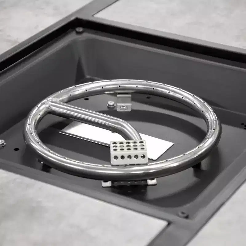 Greemotion Ensemble de 3 pièces Arosa de comptoir extérieur avec foyer et chaises pivotantes gris : Dessus en carreaux de céramique, Résistant aux UV et à la rouille