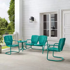 Ensemble de conversation d'extérieur 4 pièces en métal Ridgeland - Turquoise - Crosley