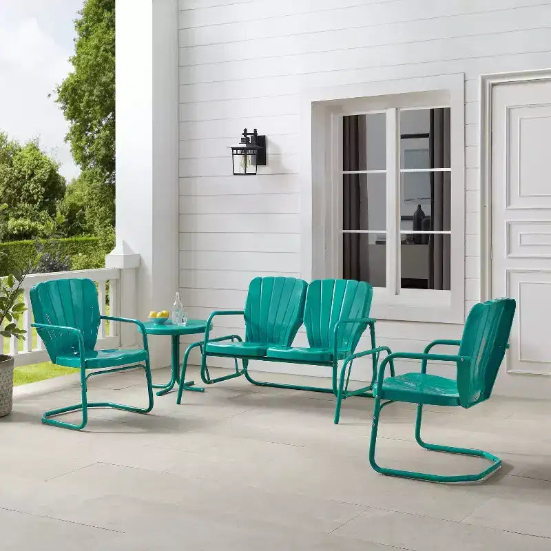 Ensemble de conversation d'extérieur 4 pièces en métal Ridgeland - Turquoise - Crosley