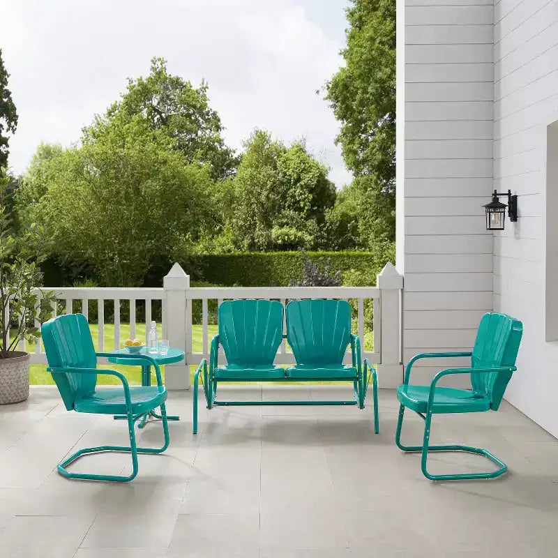 Ensemble de conversation d'extérieur 4 pièces en métal Ridgeland - Turquoise - Crosley