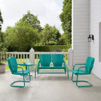 Ensemble de conversation d'extérieur 4 pièces en métal Ridgeland - Turquoise - Crosley