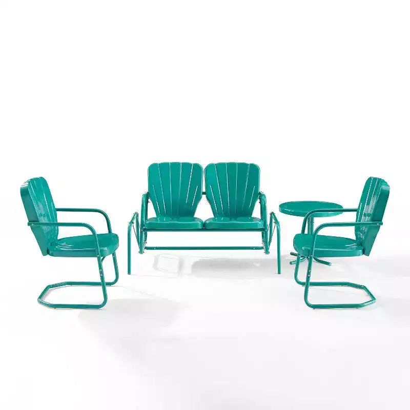 Ensemble de conversation d'extérieur 4 pièces en métal Ridgeland - Turquoise - Crosley