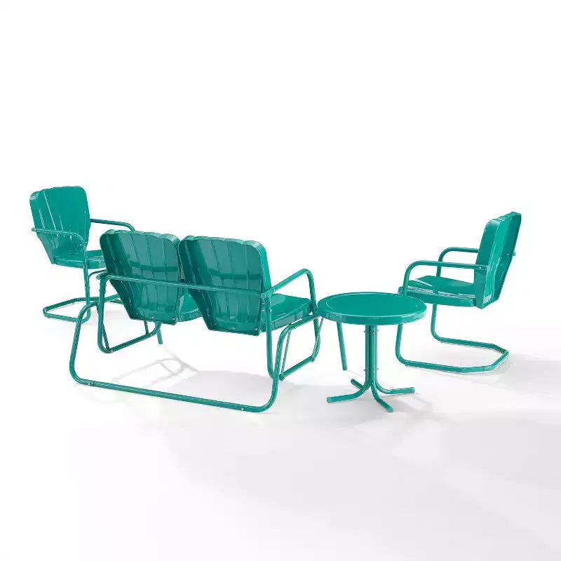 Ensemble de conversation d'extérieur 4 pièces en métal Ridgeland - Turquoise - Crosley