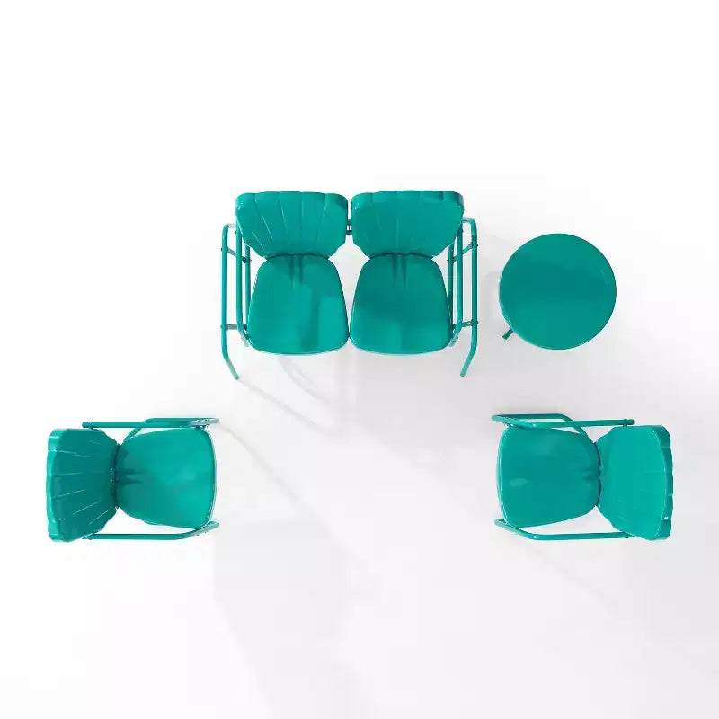 Ensemble de conversation d'extérieur 4 pièces en métal Ridgeland - Turquoise - Crosley