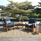 Sonoma Lane Alamo 3pc Teak Outdoor Rocker Conversation Set – Weather-Resistant with Zippered Navy Cushions and Side Table