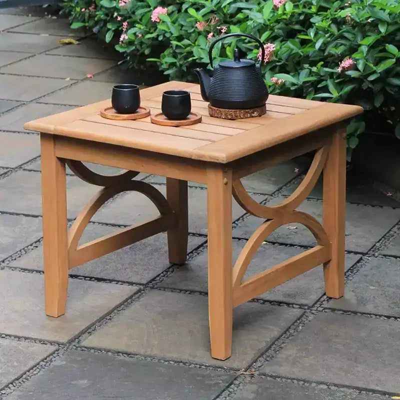 Ensemble de conversation à bascule d'extérieur 3 pièces en teck Sonoma Lane Alamo – Résistant aux intempéries avec coussins bleus à fermeture éclair et table d'appoint