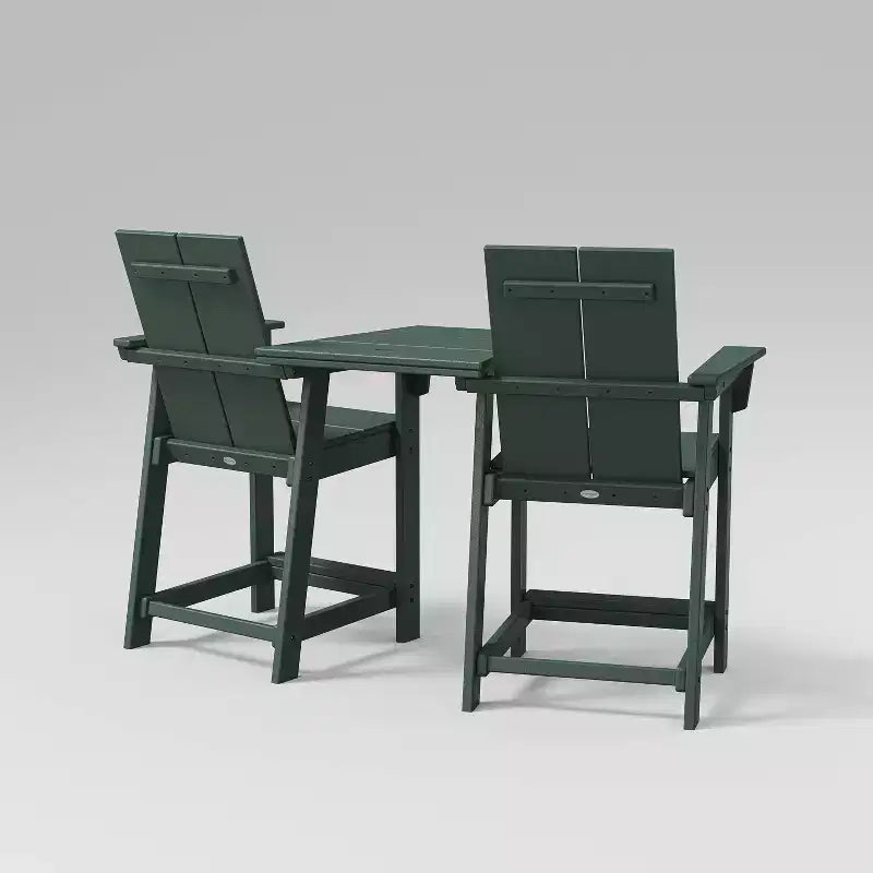 POLYWOOD Moore 3pc Outdoor Counter Patio Chair Set with Connecting Table Green