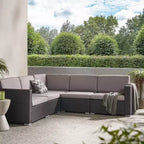 Christopher Knight Home 5pc Santa Rosa Wicker Outdoor V-Shaped Sectional Furniture Sofa Set Gray/Light Gray