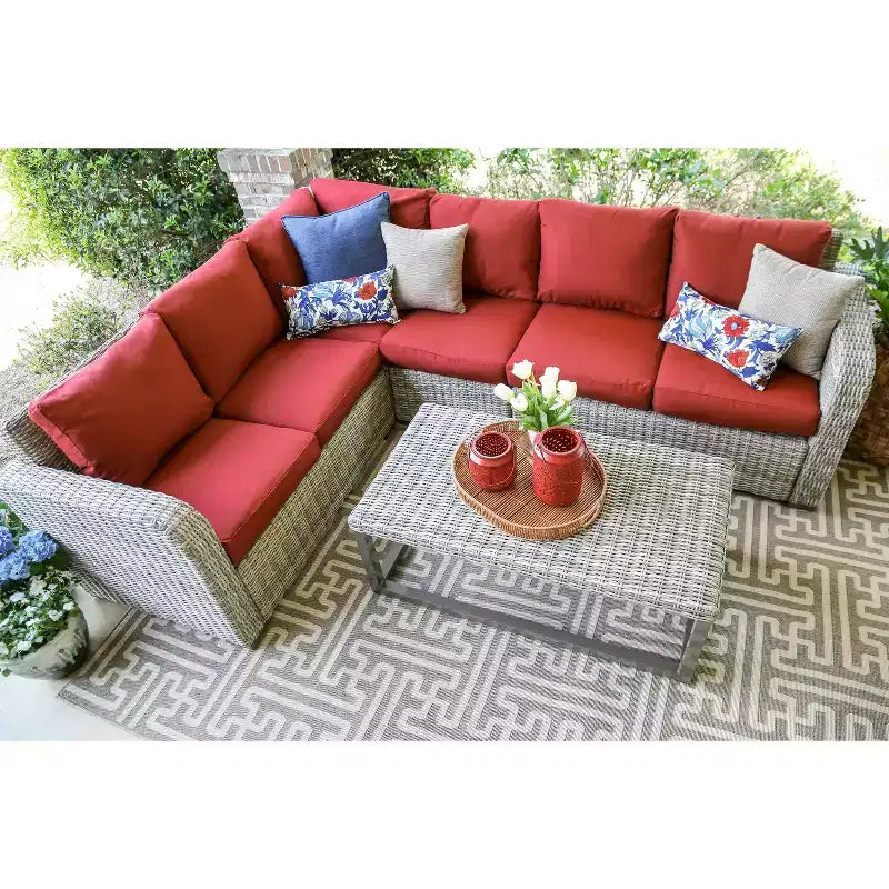Leisure Made Forsyth 5pc Wicker Sectional in Red Fabric