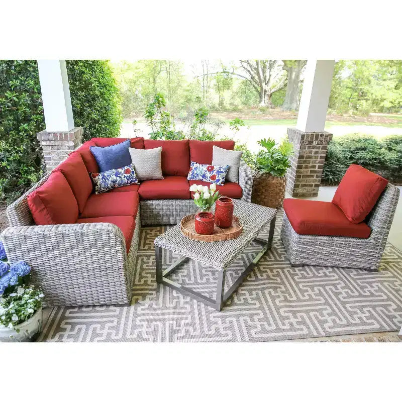 Leisure Made Forsyth 5pc Wicker Sectional in Red Fabric