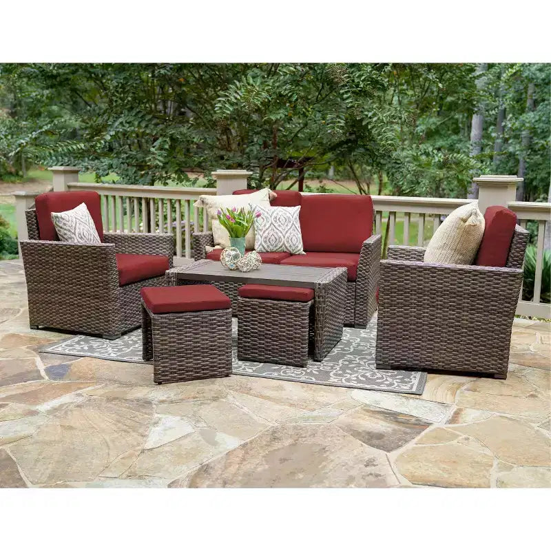 Leisure Made Newton 6pc Wicker Seating in Red Fabric