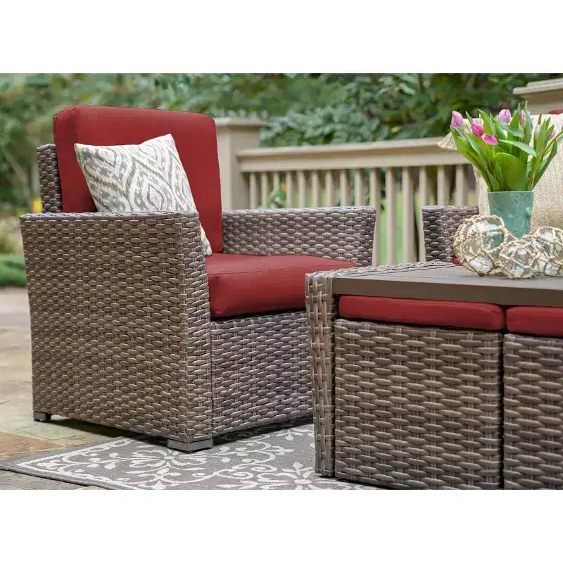 Leisure Made Newton 6pc Wicker Seating in Red Fabric