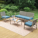 Captiva Designs Coastal 4pc Patio Steel and Rattan Sofa Conversation Set with Coffee Table