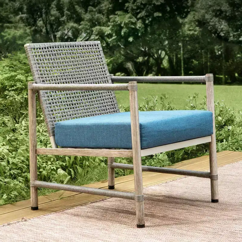 Captiva Designs Coastal 4pc Patio Steel and Rattan Sofa Conversation Set with Coffee Table