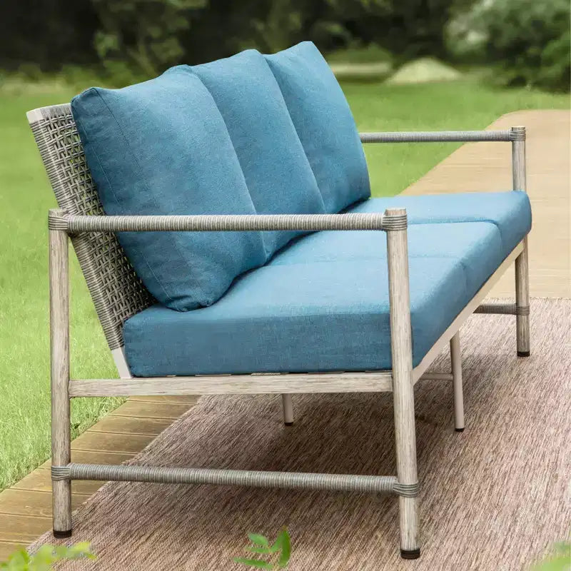 Captiva Designs Coastal 4pc Patio Steel and Rattan Sofa Conversation Set with Coffee Table