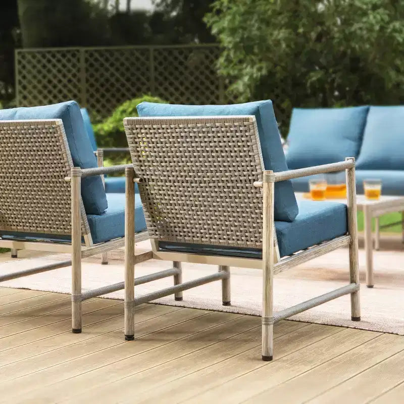 Captiva Designs Coastal 4pc Patio Steel and Rattan Sofa Conversation Set with Coffee Table
