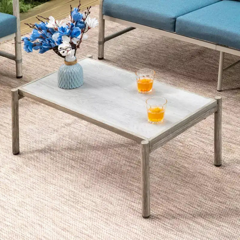 Captiva Designs Coastal 4pc Patio Steel and Rattan Sofa Conversation Set with Coffee Table