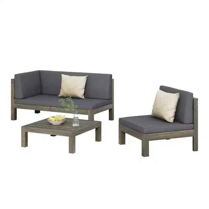 Christopher Knight 3pc Home Brava Outdoor Acacia Wood Conversation Set Light Gray Finish