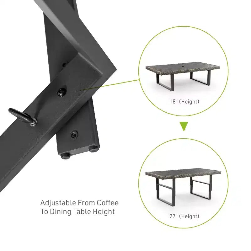 Greemotion 4pc Antigua Outdoor Patio Conversation Furniture Sets with Height Adjustable Table Brown: Modular Sectional, UV Protection