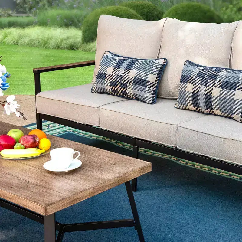 Captiva Designs 4pc 5-Seat Outdoor Patio Sofa Conversation Set With rope-Woven Rattan Swivel Chairs