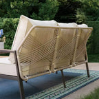 Captiva Designs 4pc 5-Seat Outdoor Patio Sofa Conversation Set With rope-Woven Rattan Swivel Chairs