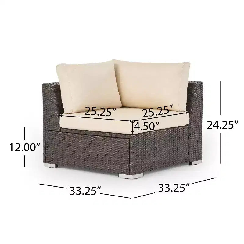 Christopher Knight Home 5pc Canapé d'angle en osier Santa Rosa pour extérieur, forme en V, Multibrun/Beige