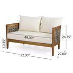 Christopher Knight Home Ensemble causeuse et table basse d'extérieur 2 pièces Burchett en bois d'acacia et rotin avec coussins