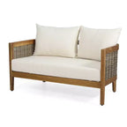 Christopher Knight Home Ensemble causeuse et table basse d'extérieur 2 pièces Burchett en bois d'acacia et rotin avec coussins