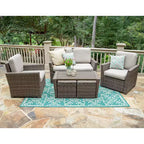 Salon de jardin 6 places en osier Newton Leisure Made avec coussins en tissu beige