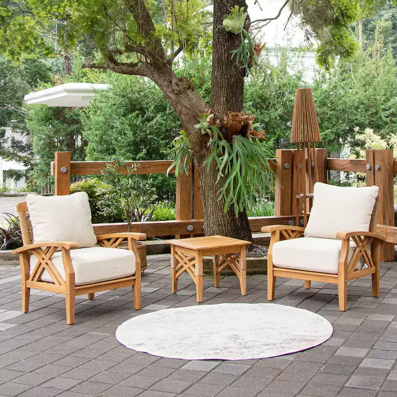 Ensemble de conversation d'extérieur 3 pièces en teck Sonoma Lane Eola avec coussins zippés beiges - Résistant aux intempéries