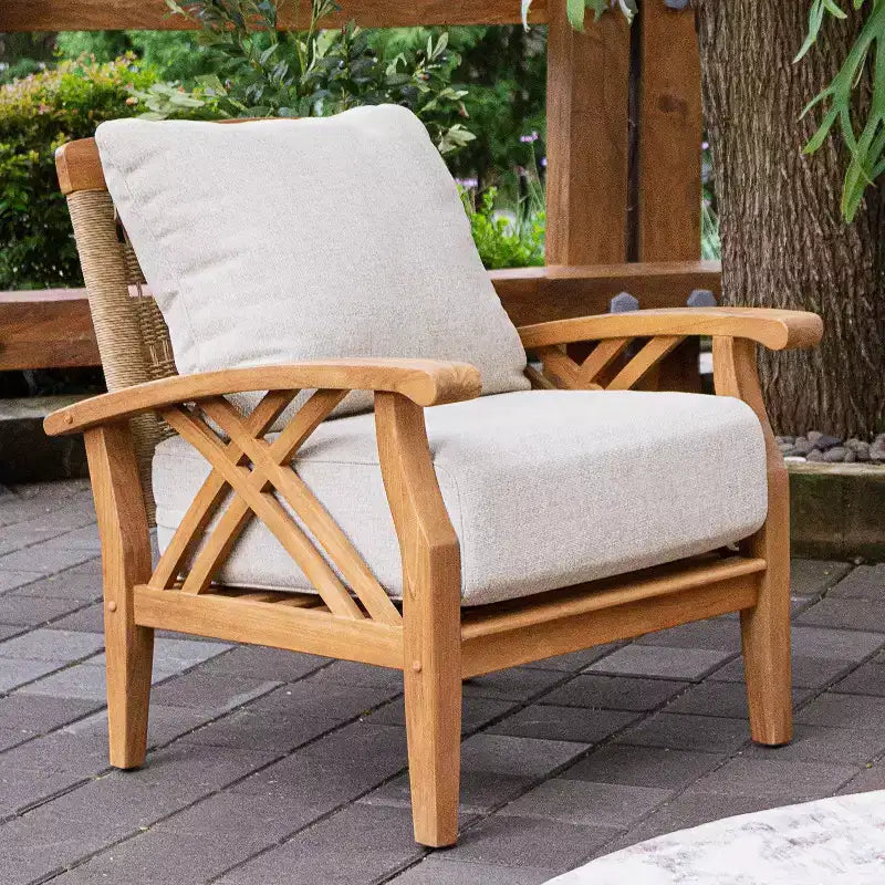 Ensemble de conversation d'extérieur 3 pièces en teck Sonoma Lane Eola avec coussins zippés beiges - Résistant aux intempéries
