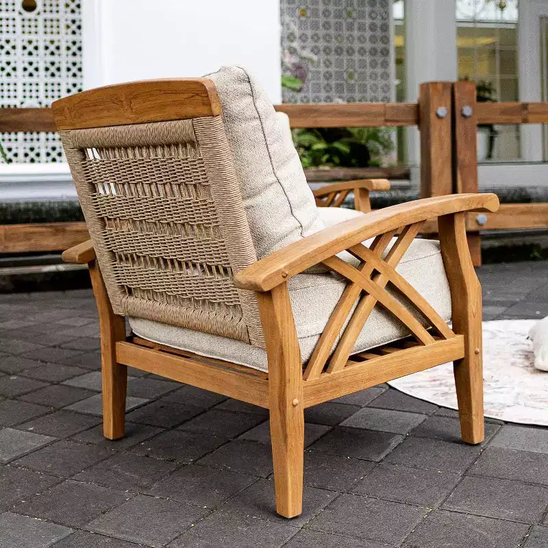 Ensemble de conversation d'extérieur 3 pièces en teck Sonoma Lane Eola avec coussins zippés beiges - Résistant aux intempéries