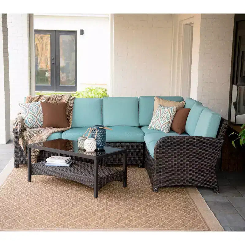 Sectionnel en osier 5 pièces Leisure Made Jackson avec tissu bleu spa