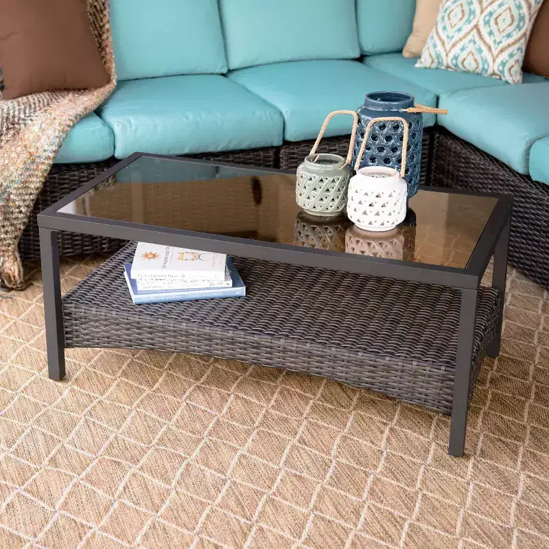 Sectionnel en osier 5 pièces Leisure Made Jackson avec tissu bleu spa